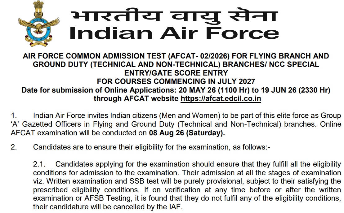 AFCAT 2 2026 Notification