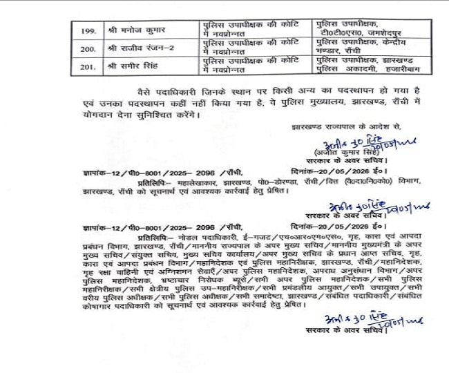 Jharkhand Dsp Transfer List 9