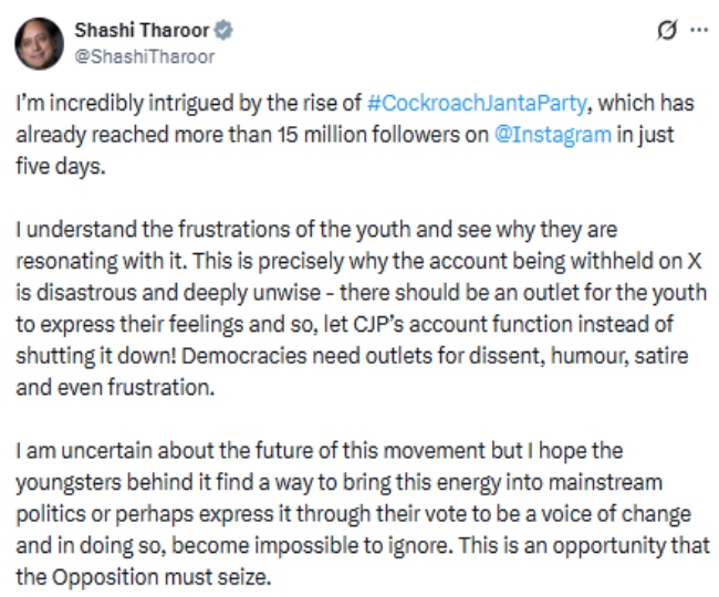 shashi tharoor post on cjp
