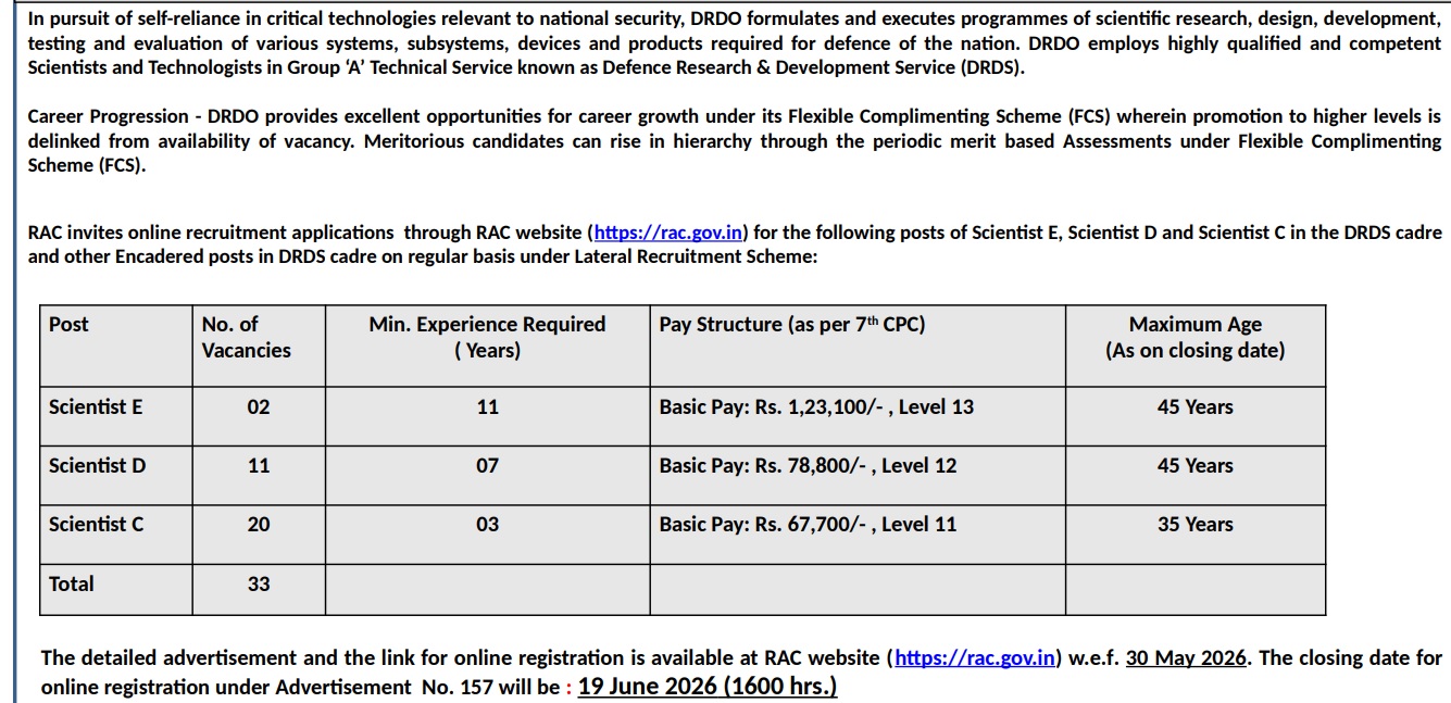 DRDO Vacancy 2026 notification