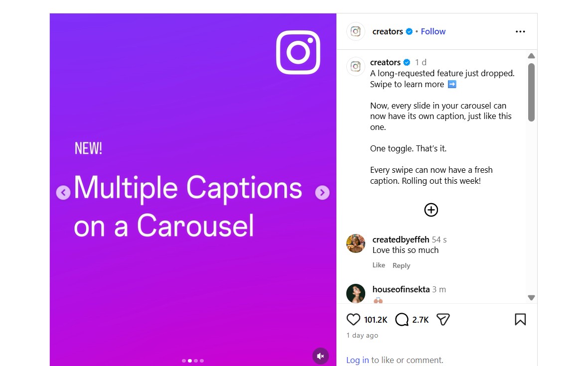 Multiple captions instgram