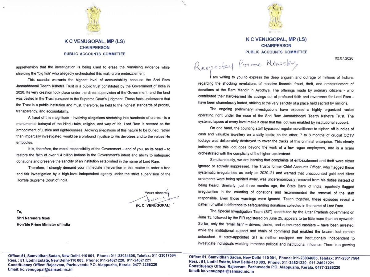KC Vedugopal to PM Modi