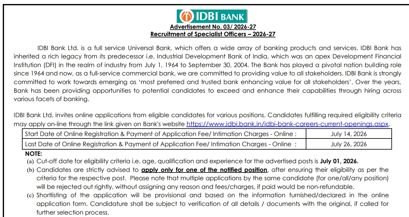 idbi so vacancy