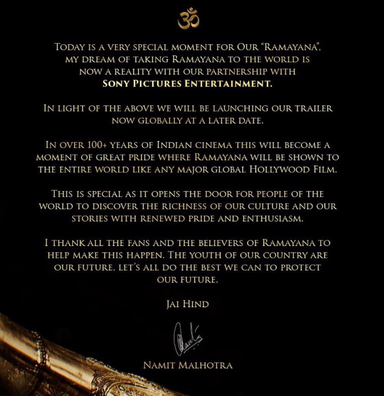 Ramayana Trailer Postponed