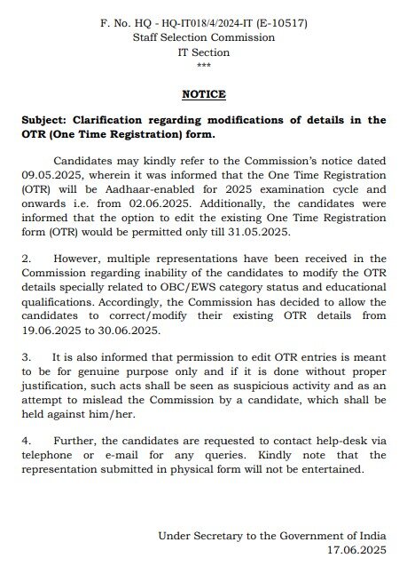 SSC OTR Registration